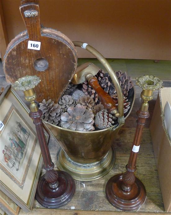 A brass coal scuttle, etc.
